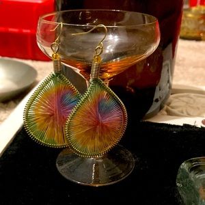 5for15 New tie dye large tear drop loom type earrings